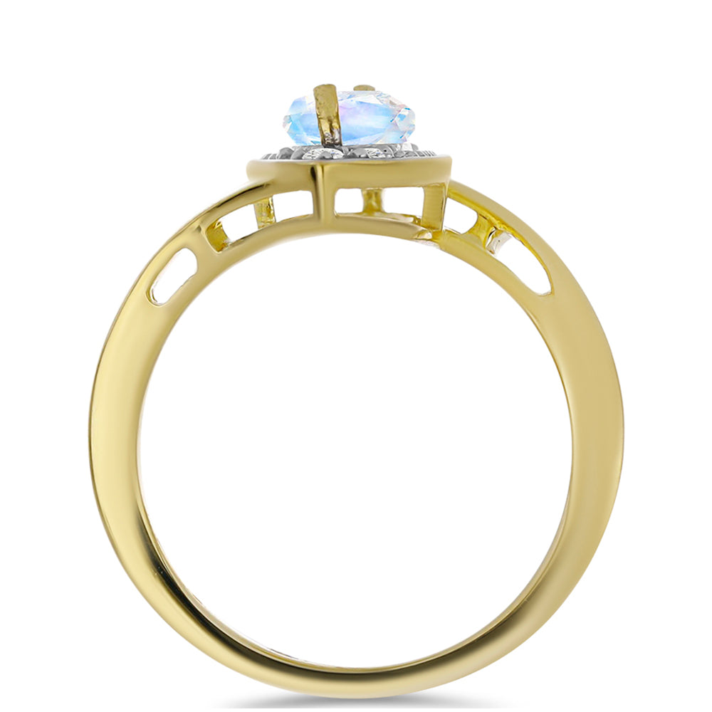 Goldplattierter Silberring mit Regenbogenmondstein und weißem Topas 2