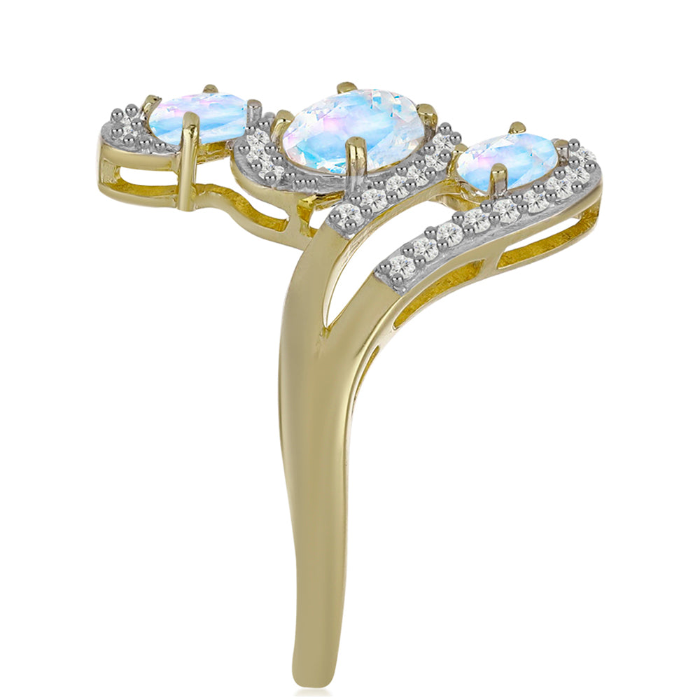 Goldplattierter Silberring mit Regenbogenmondstein und weißem Topas