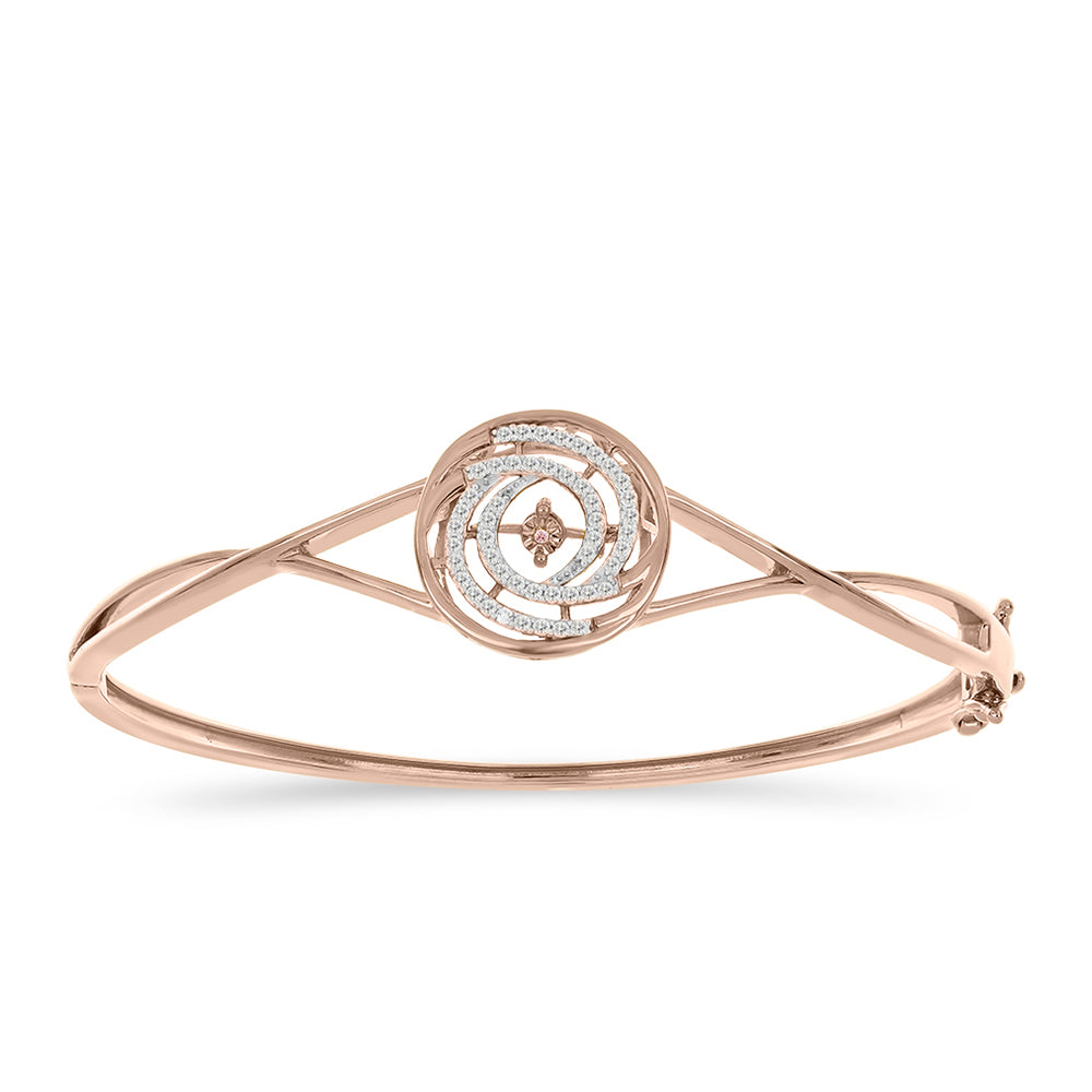 Rosevergoldetes Silberarmband mit rosafarbenem tanzendem Diamanten und weißem Topas