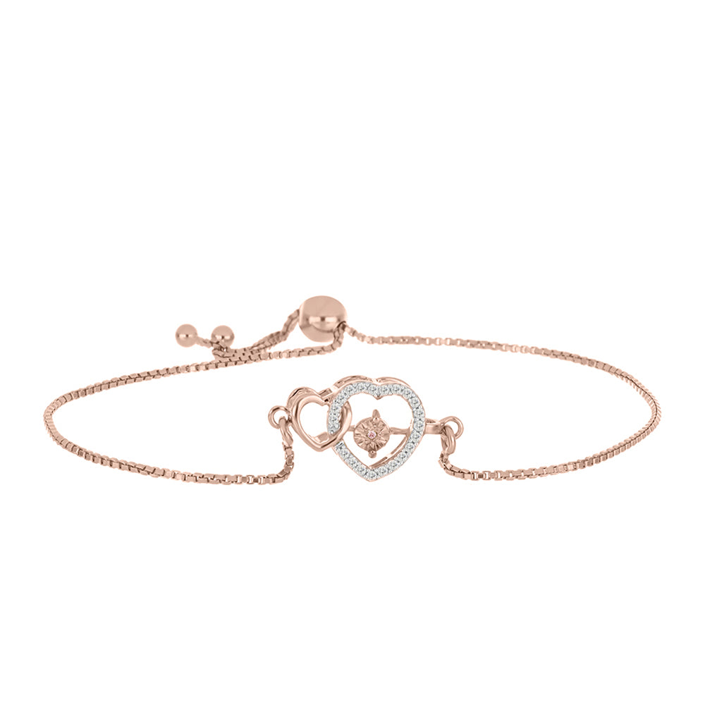 Rosevergoldetes Silberarmband mit rosafarbenem tanzendem Diamanten und weißem Topas
