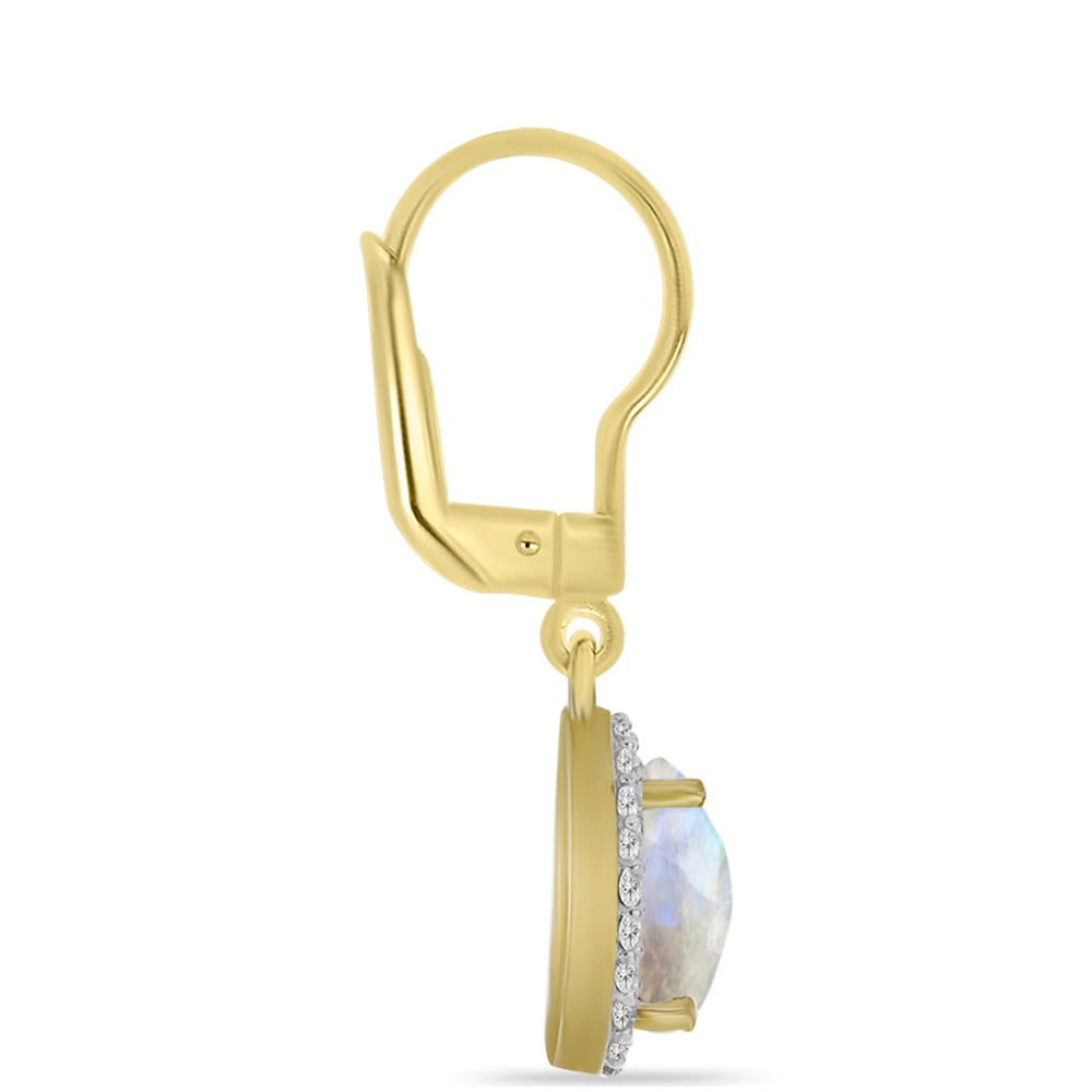 Goldplattierte Silberohrringe mit Regenbogenmondstein und weißem Topas 2