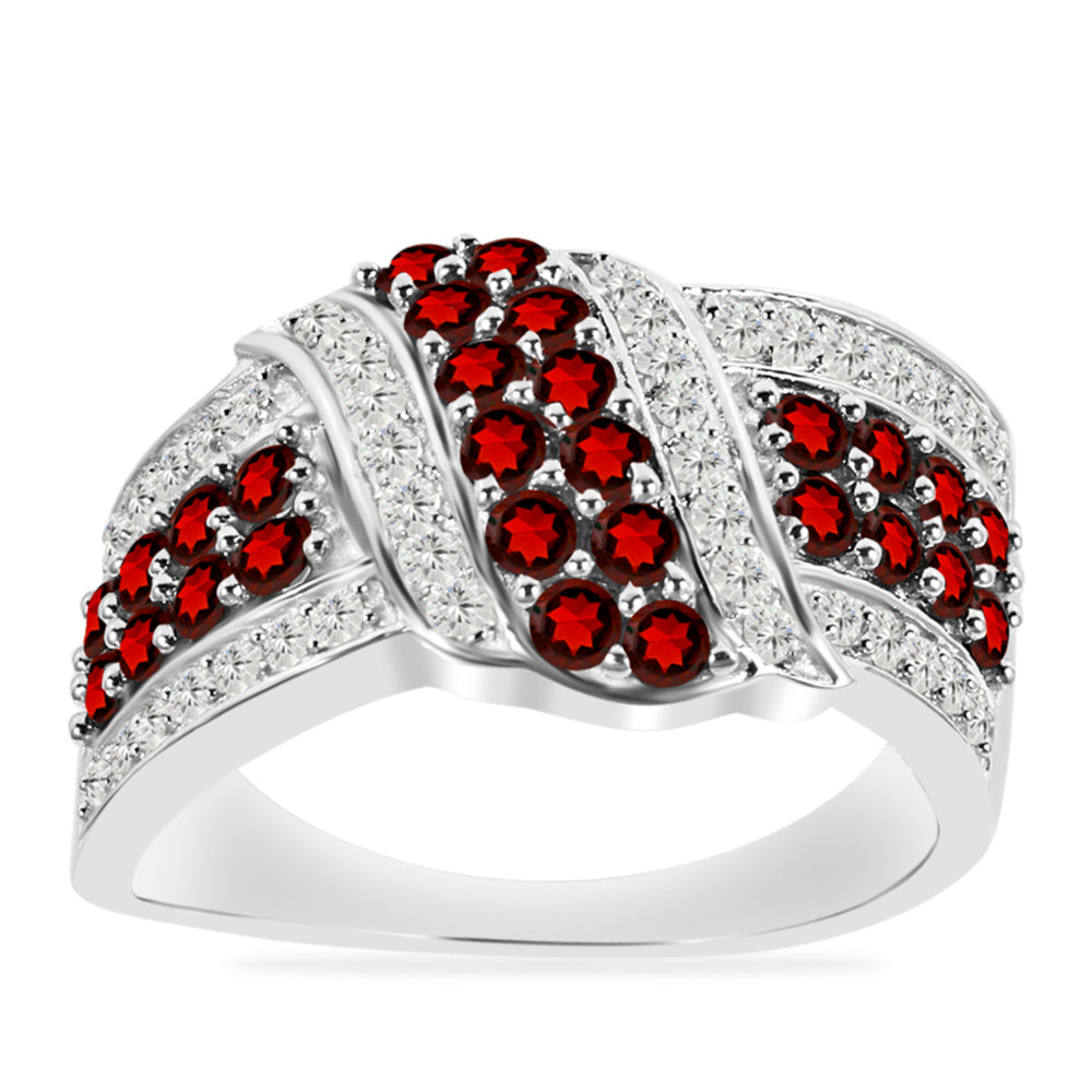 Silberring mit Barton Granat und weißem Topas 3