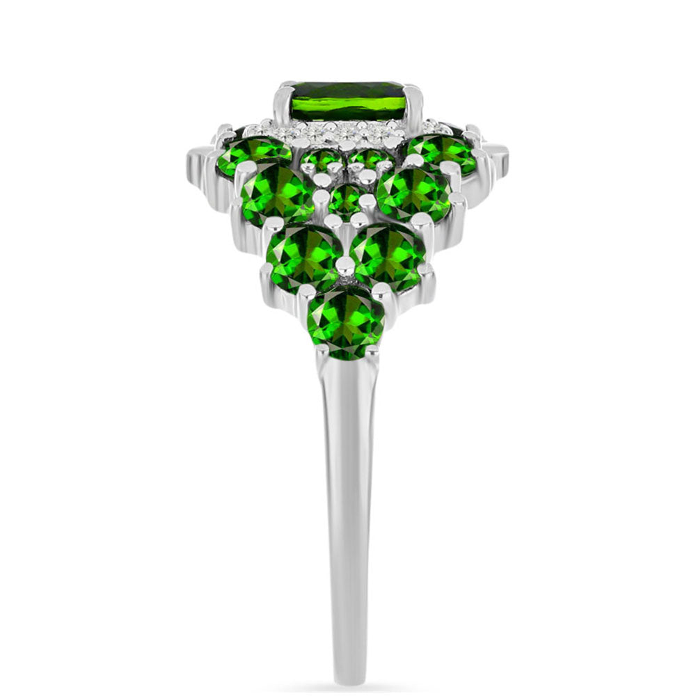 Silberring mit Chromdiopsid und weißem Topas