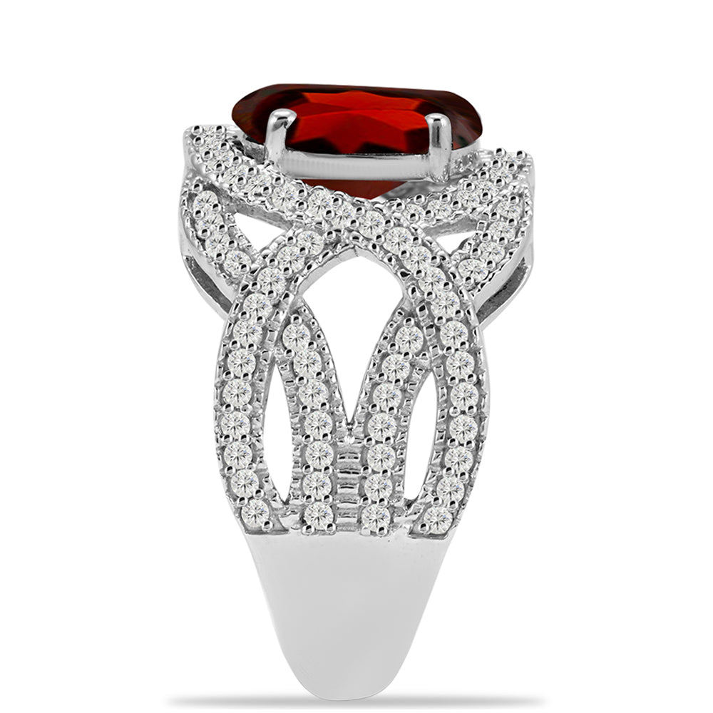 Silberring mit Barton Granat und weißem Topas