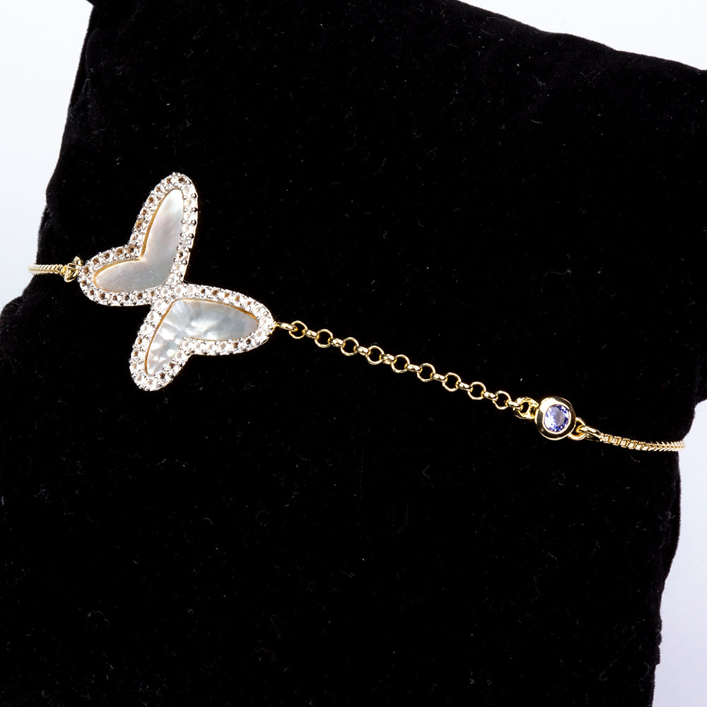 Goldplattiertes Silberarmband mit Tansanit - Klasse AAA und Perlmutt