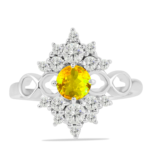 Silberring mit Zitrin aus dem Ural und weißem Topas