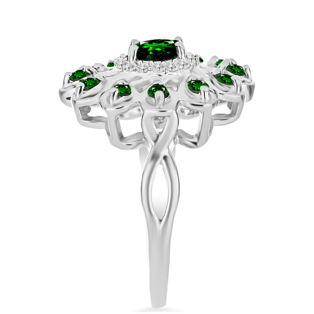 Silberring mit Chromdiopsid und weißem Topas