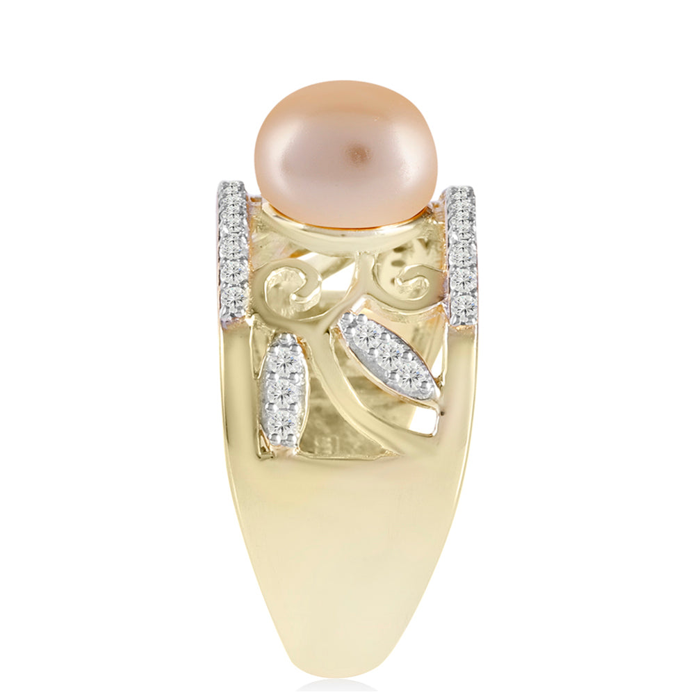 Goldplattierter Silberring mit goldfarbener Süßwasserperle und weißem Topas