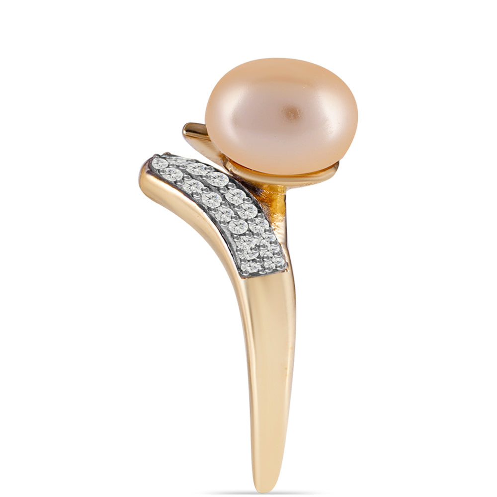 Goldplattierter Silberring mit goldfarbener Süßwasserperle und weißem Topas