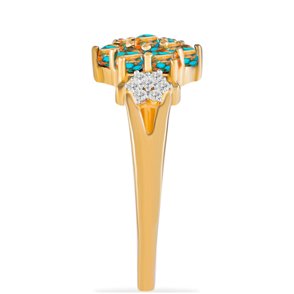 Goldplattierter Silberring mit Austerntürkis und weißem Topas