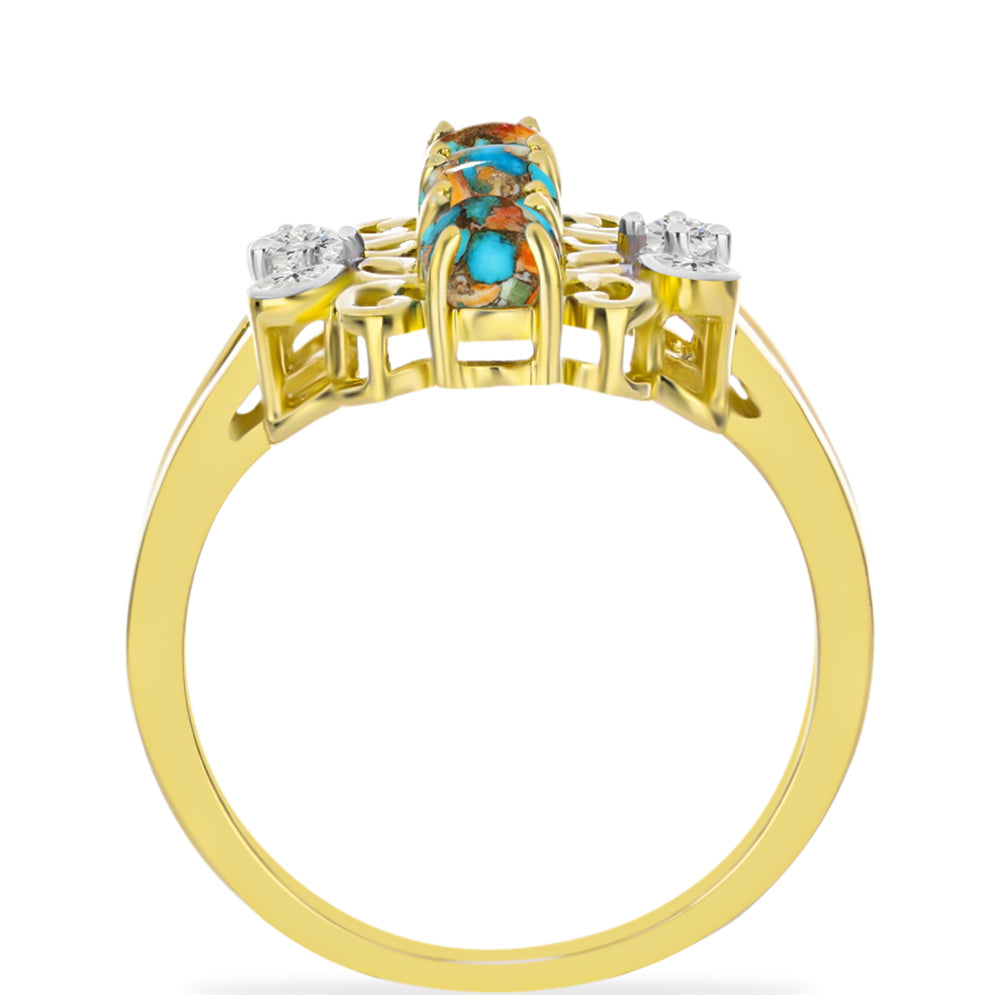 Goldplattierter Silberring mit Austerntürkis und weißem Topas 2