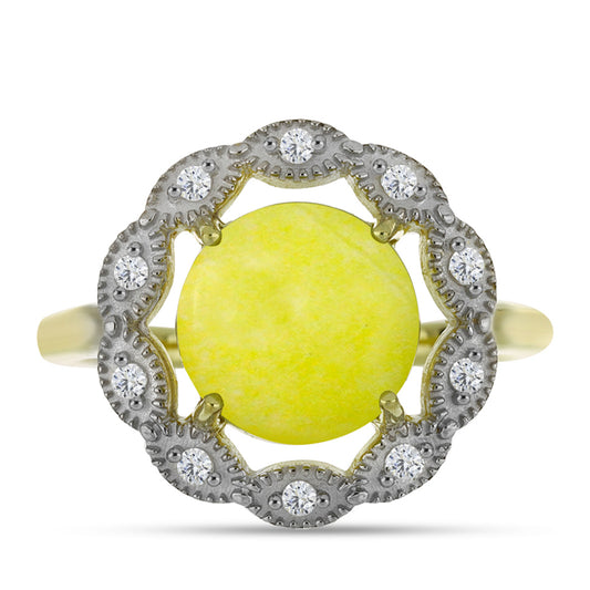 Goldplattierter Silberring mit gelbem Serpentin und weißem Topas