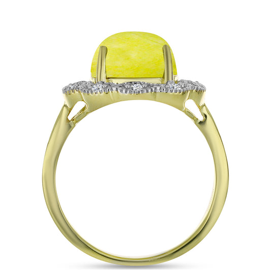 Goldplattierter Silberring mit gelbem Serpentin und weißem Topas