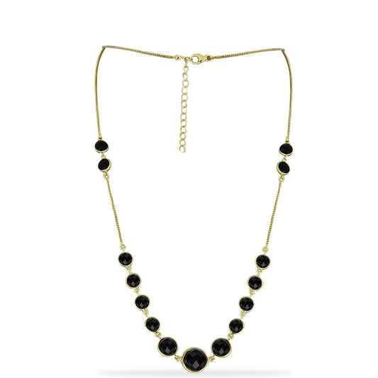 Goldplattierte Silberhalskette mit schwarzem Onyx