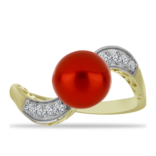 Goldplattierter Silberring mit roter Süßwasserperle und weißem Topas