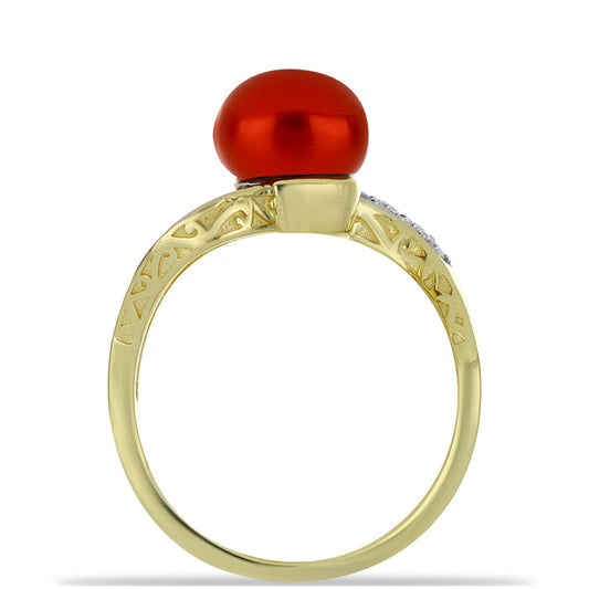 Goldplattierter Silberring mit roter Süßwasserperle und weißem Topas