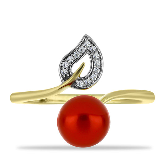 Goldplattierter Silberring mit roter Süßwasserperle und weißem Topas