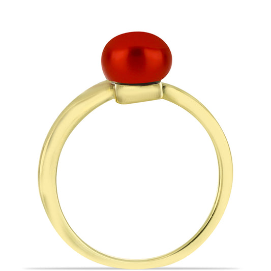 Goldplattierter Silberring mit roter Süßwasserperle und weißem Topas