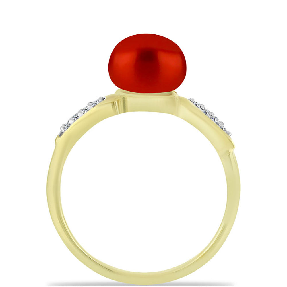 Goldplattierter Silberring mit roter Süßwasserperle und weißem Topas