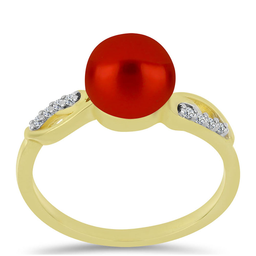 Goldplattierter Silberring mit roter Süßwasserperle und weißem Topas