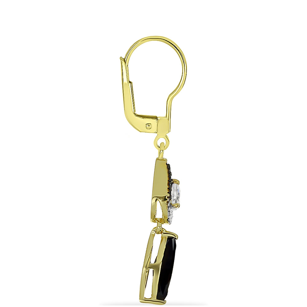 Goldplattierte Silberohrringe mit schwarzem Onyx und weißem Topas