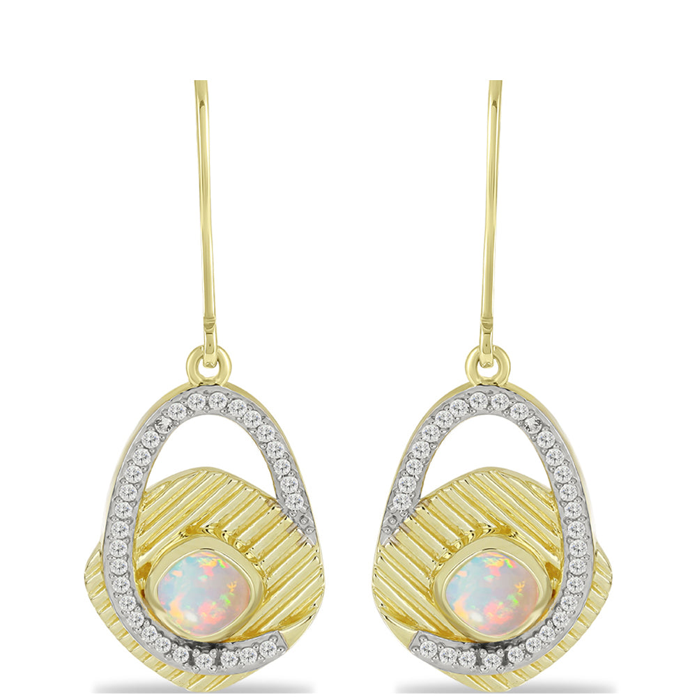 Goldplattierte Silberohrringe mit Welo-Opal und weißem Topas