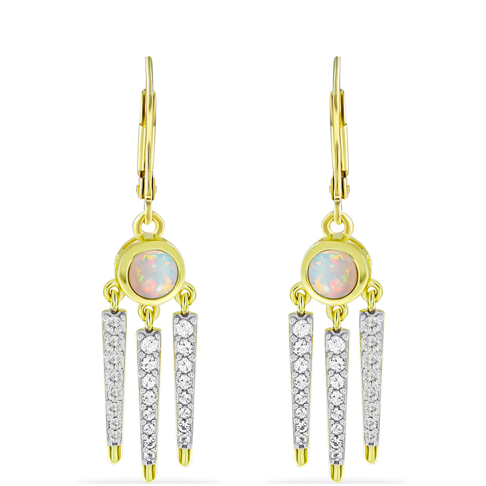 Goldplattierte Silberohrringe mit Welo-Opal und weißem Topas 1