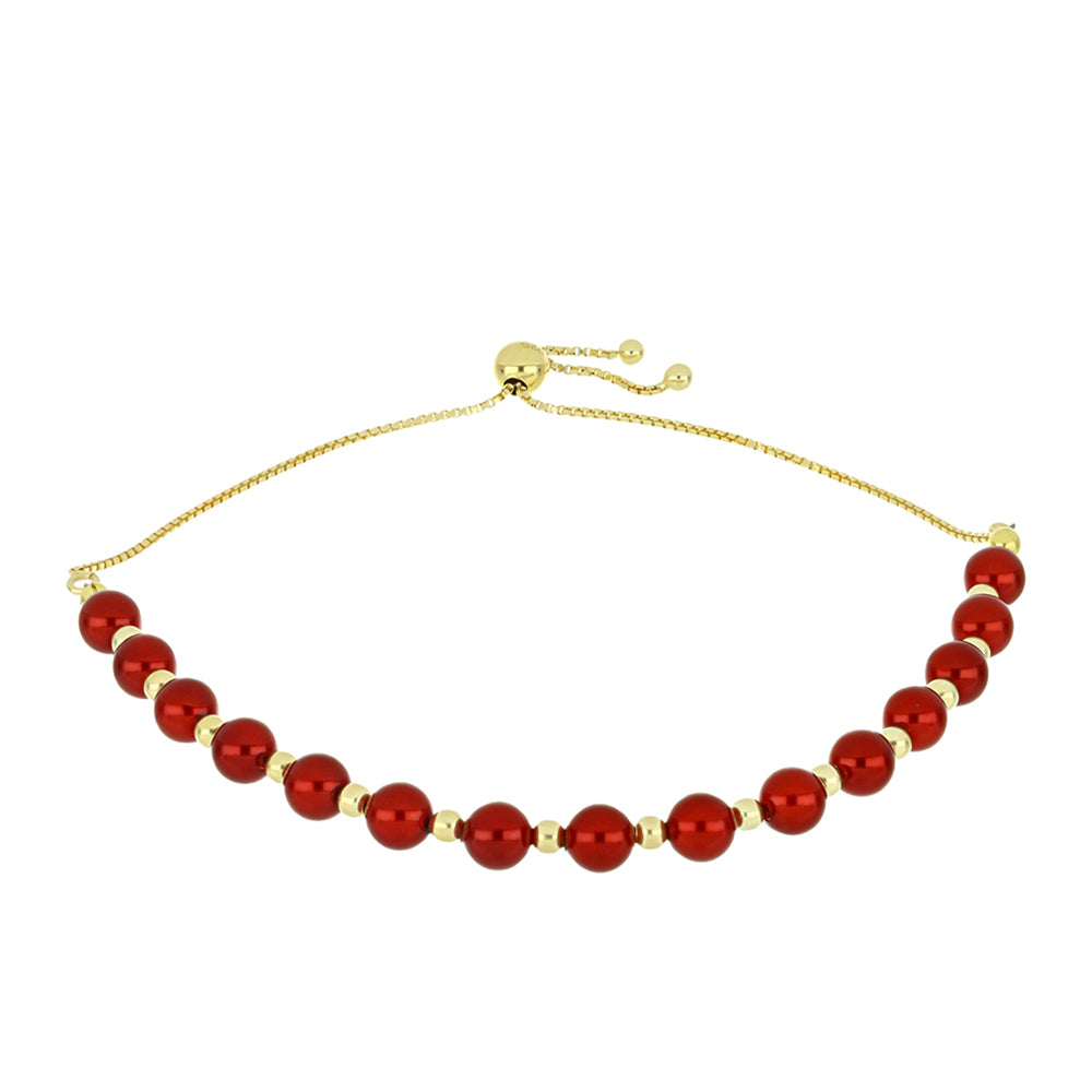 Goldplattiertes Silberarmband mit roter Süßwasserperle