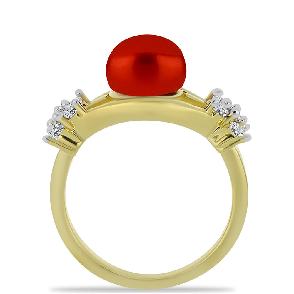 Goldplattierter Silberring mit roter Süßwasserperle und weißem Topas