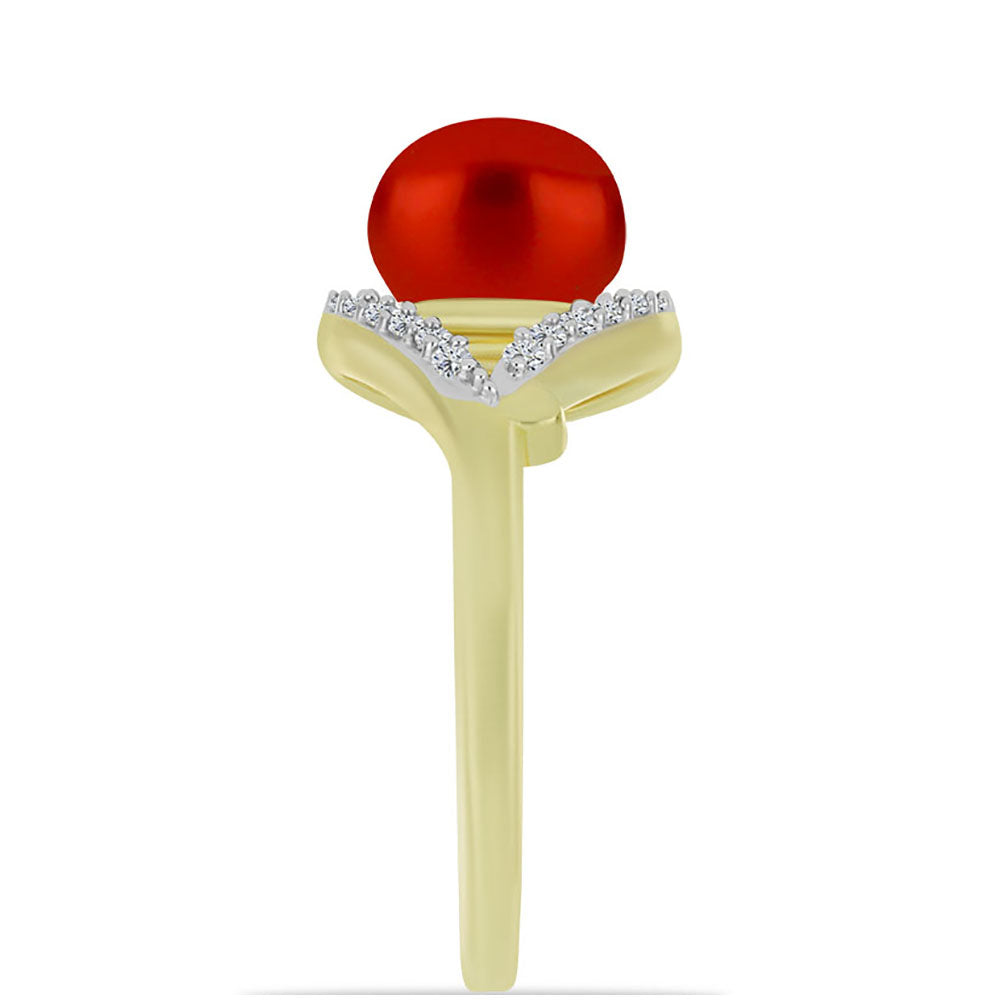 Goldplattierter Silberring mit roter Süßwasserperle und weißem Topas