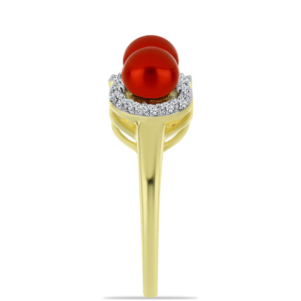 Goldplattierter Silberring mit roter Süßwasserperle und weißem Topas