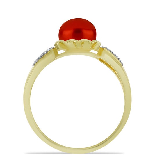 Goldplattierter Silberring mit roter Süßwasserperle und weißem Topas