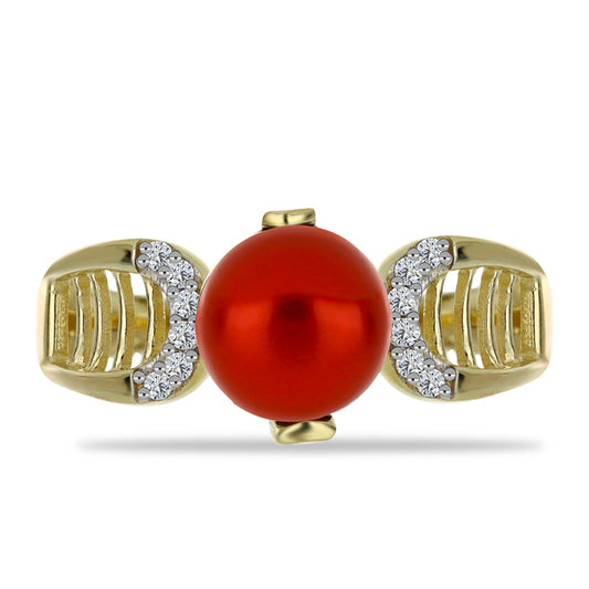 Goldplattierter Silberring mit roter Süßwasserperle und weißem Topas