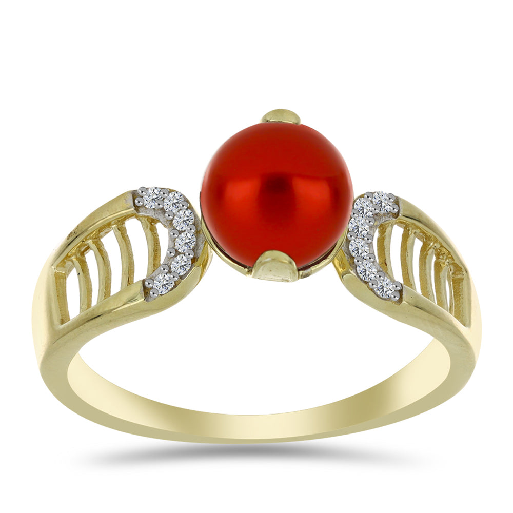 Goldplattierter Silberring mit roter Süßwasserperle und weißem Topas