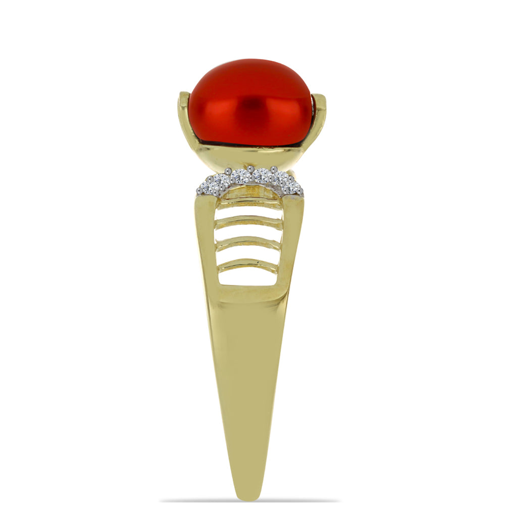 Goldplattierter Silberring mit roter Süßwasserperle und weißem Topas