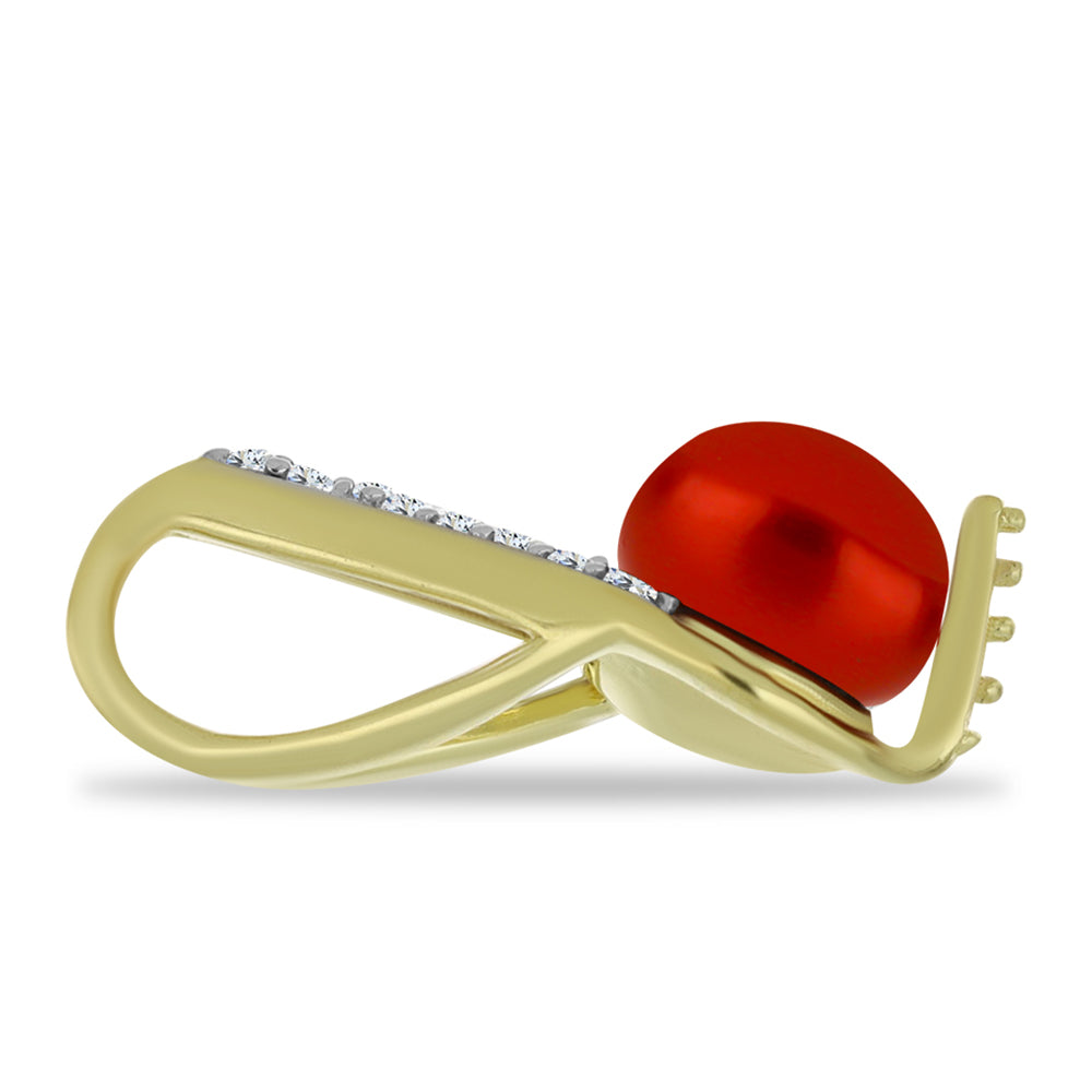 Goldplattierter Silberanhänger mit roter Süßwasserperle und weißem Topas