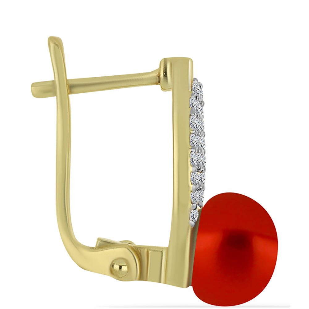 Goldplattierte Silberohrringe mit roter Süßwasserperle und weißem Topas