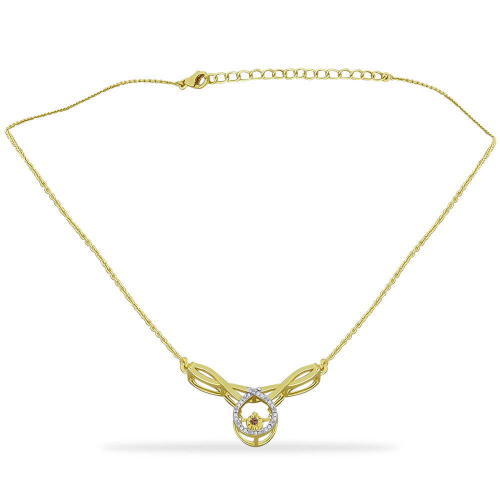 Goldplattierte Silberhalskette mit Champagner-Diamant und weißem Diamant