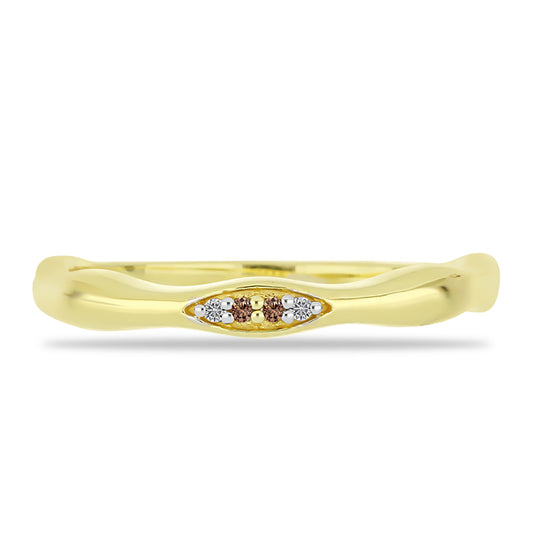 Goldplattierter Silberring mit Champagner-Diamant und weißem Diamant