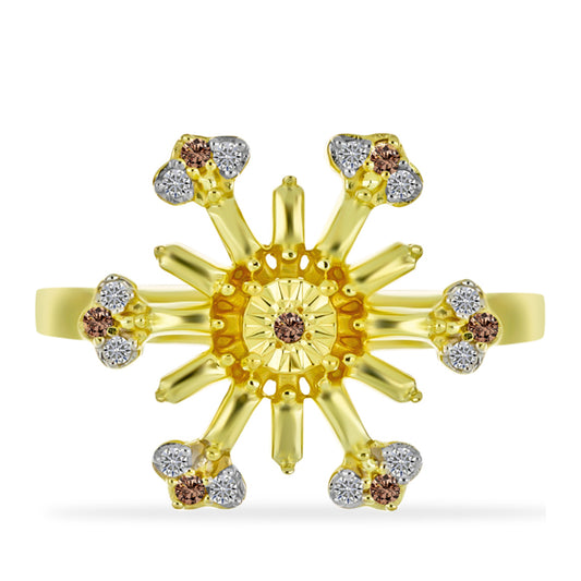 Goldplattierter Silberring mit Champagner-Diamant und weißem Diamant