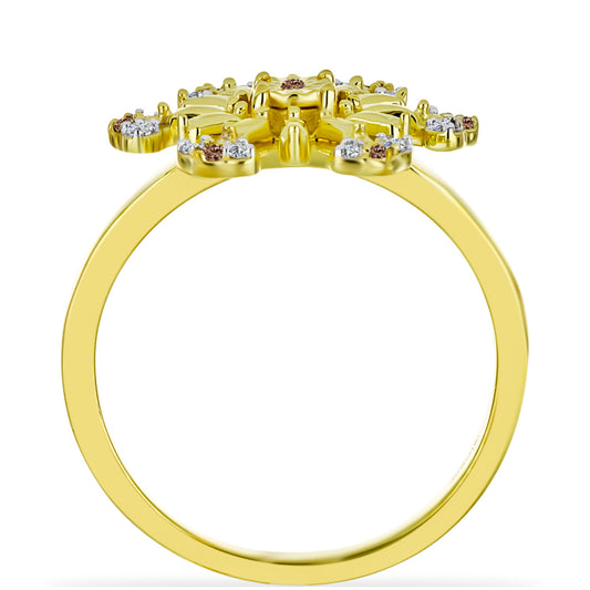 Goldplattierter Silberring mit Champagner-Diamant und weißem Diamant