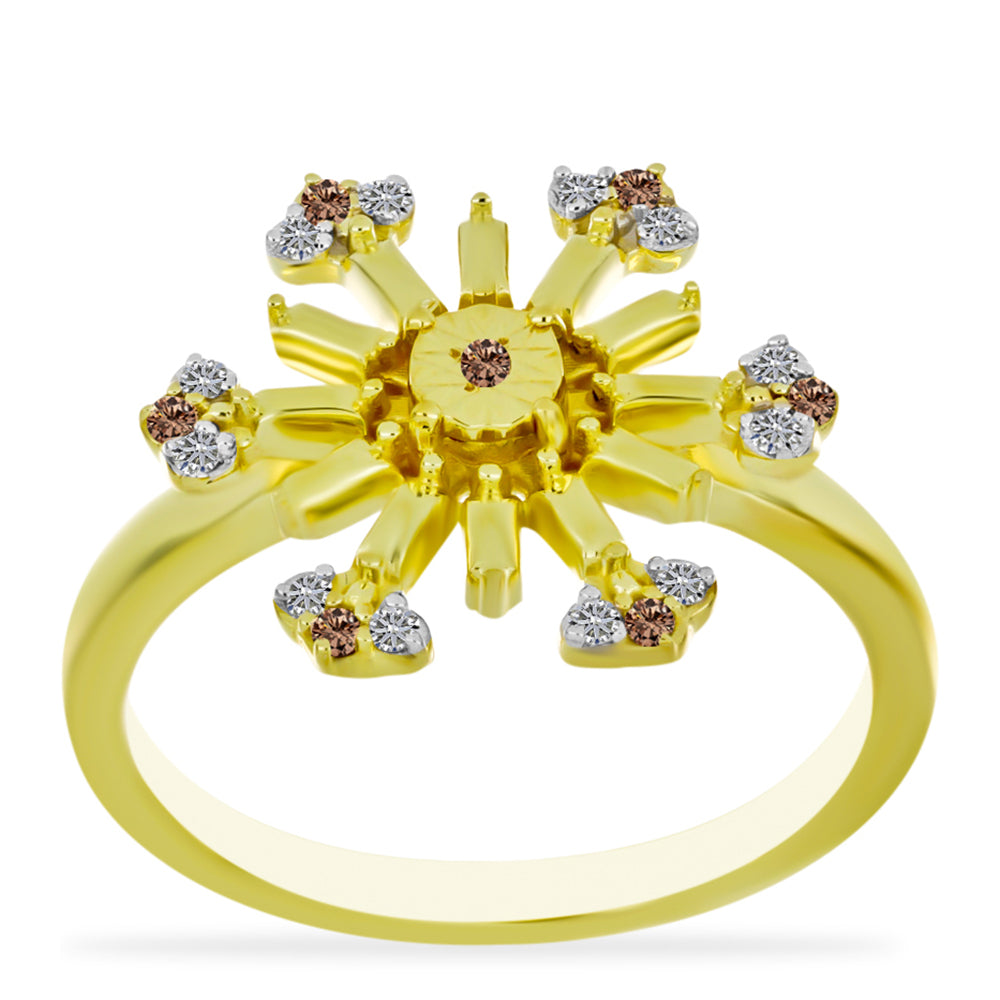 Goldplattierter Silberring mit Champagner-Diamant und weißem Diamant