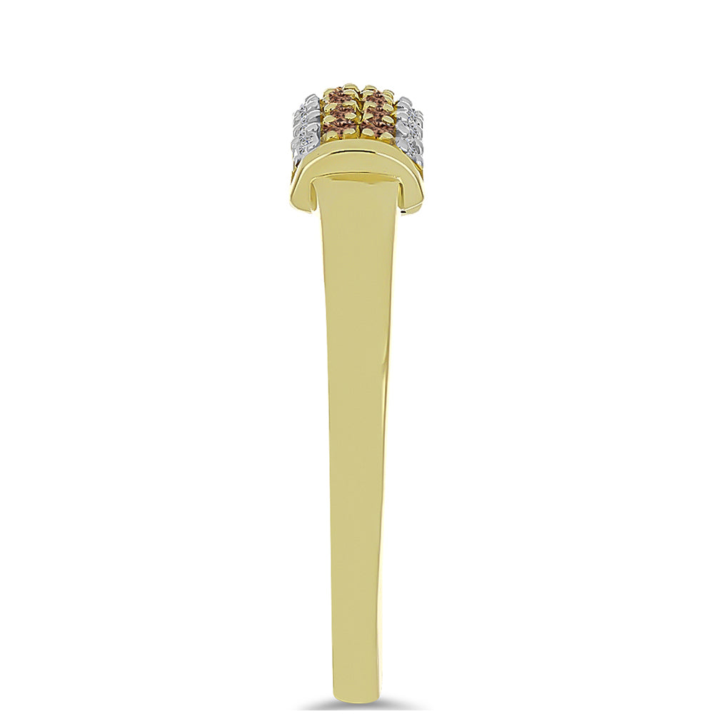 Goldplattierter Silberring mit Champagner-Diamant und weißem Diamant