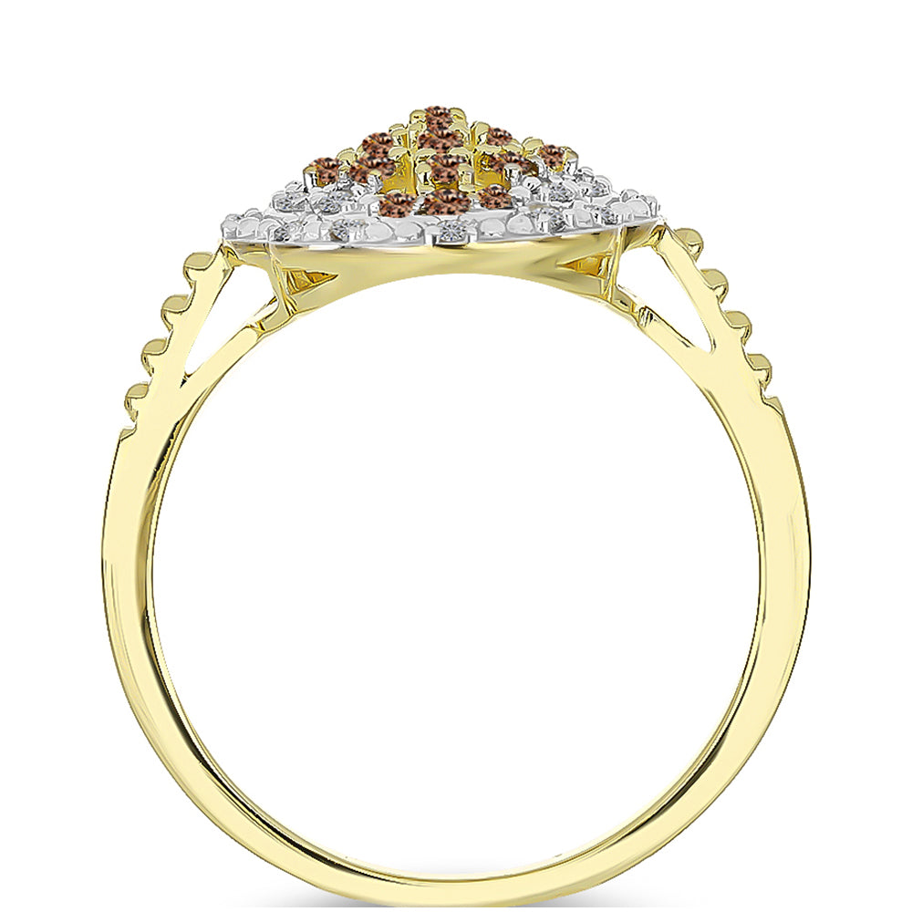 Goldplattierter Silberring mit Champagner-Diamant und weißem Diamant