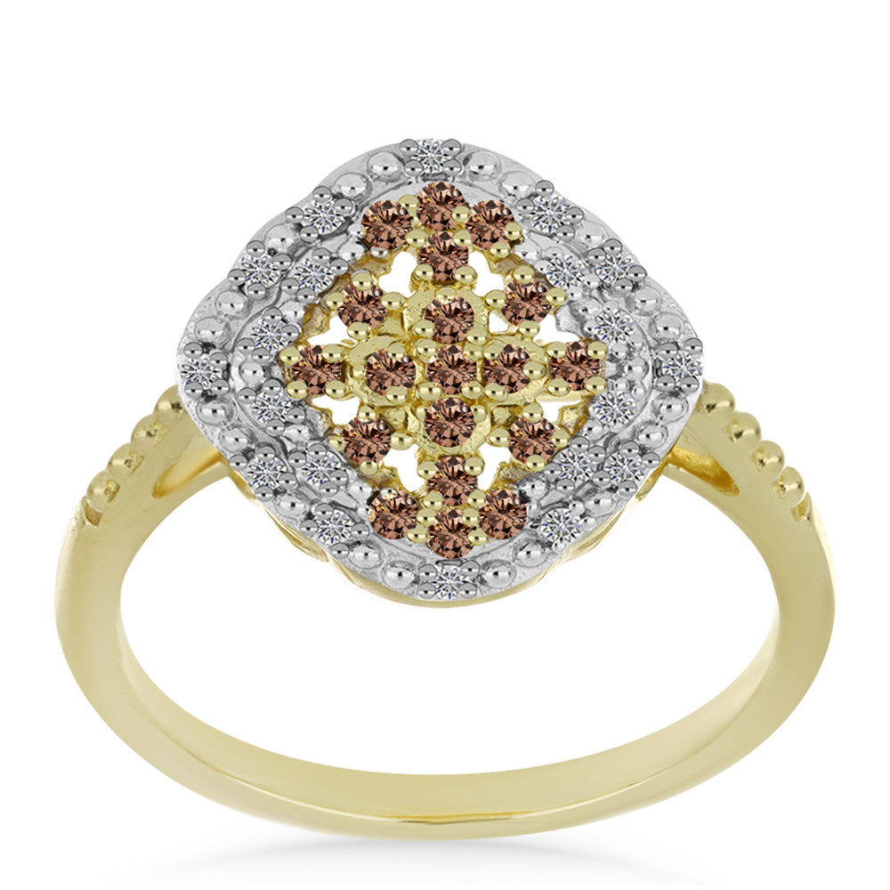 Goldplattierter Silberring mit Champagner-Diamant und weißem Diamant