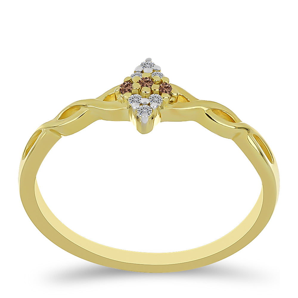 Goldplattierter Silberring mit Champagner-Diamant und weißem Diamant