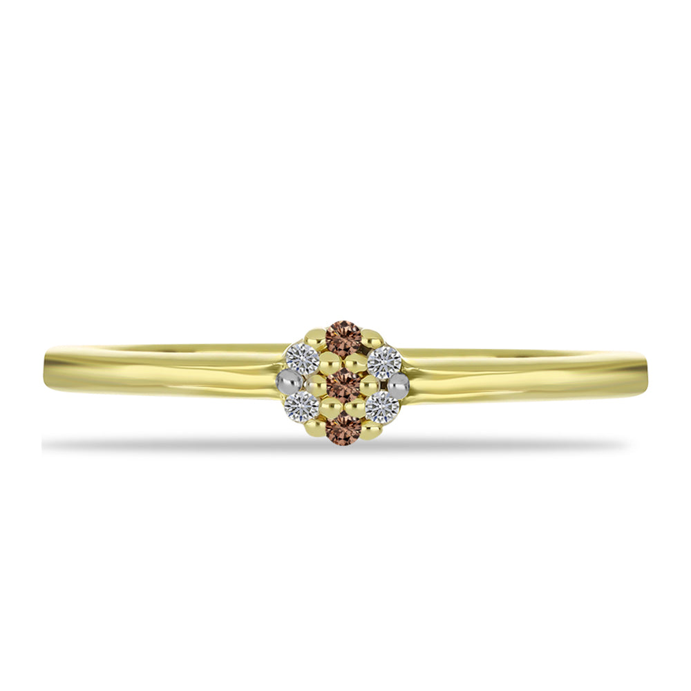 Goldplattierter Silberring mit Champagner-Diamant und weißem Diamant