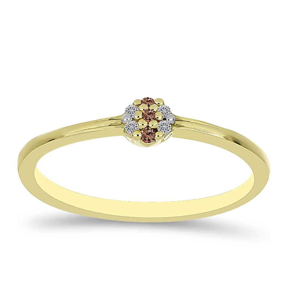 Goldplattierter Silberring mit Champagner-Diamant und weißem Diamant