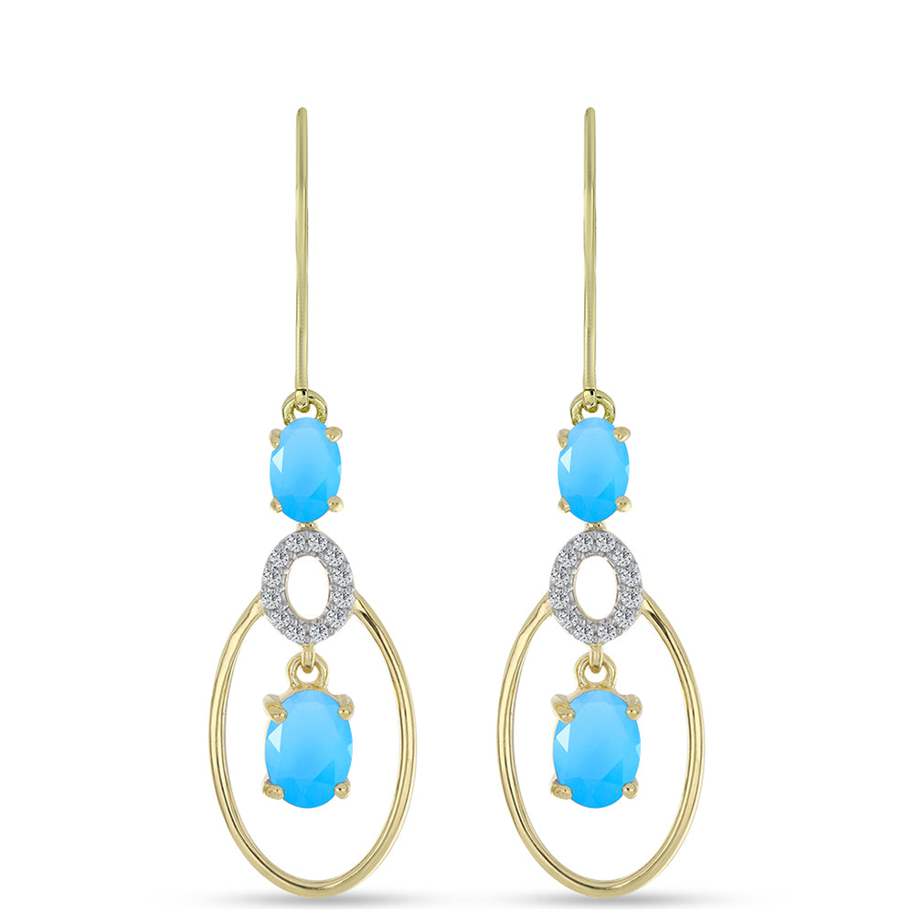Goldplattierte Silberohrringe mit Aqua-Chalcedon und weißem Topas 1
