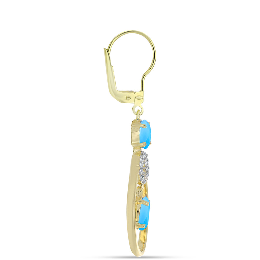 Goldplattierte Silberohrringe mit Aqua-Chalcedon und weißem Topas 2